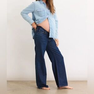 HATCH The Relaxed Wide Leg Maternity Jean in Classic Rinse